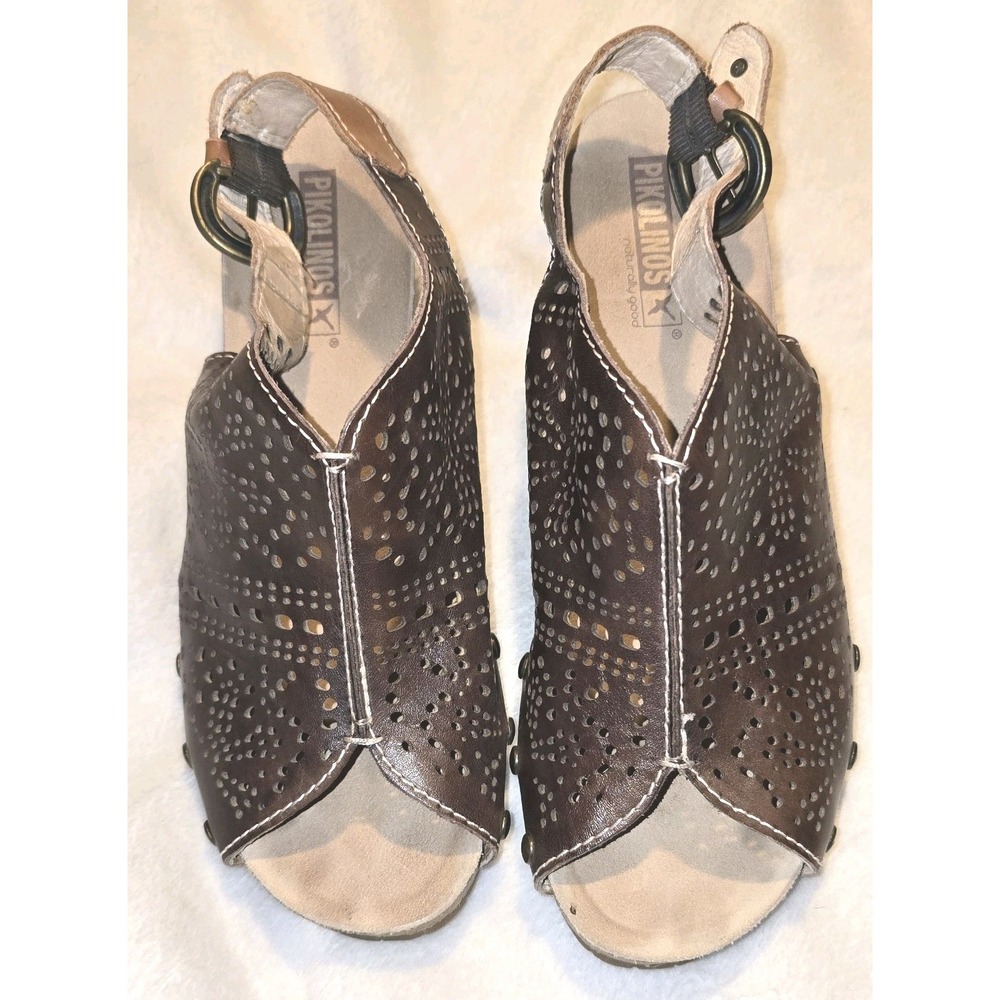Pikolinos Shoes Women's 38 / 7.5 Brown Leather Slingback Comfort Wedge